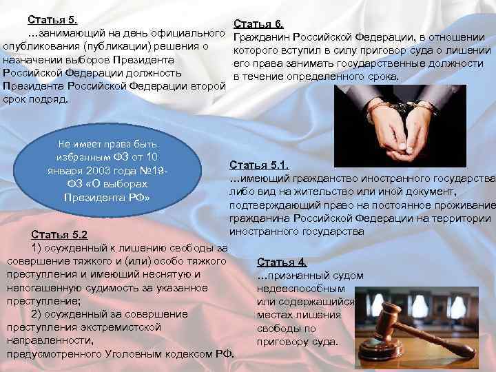 Статья 5. …занимающий на день официального опубликования (публикации) решения о назначении выборов Президента Российской