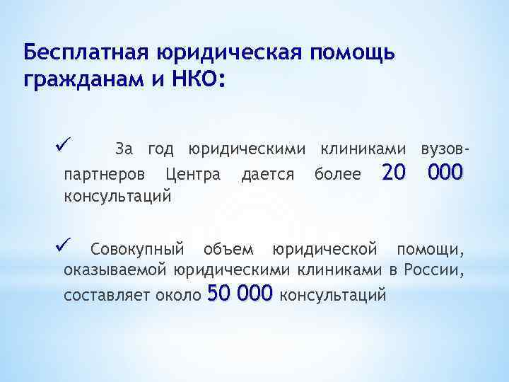 Бесплатная юридическая помощь гражданам и НКО: ü За год юридическими клиниками вузов- партнеров Центра