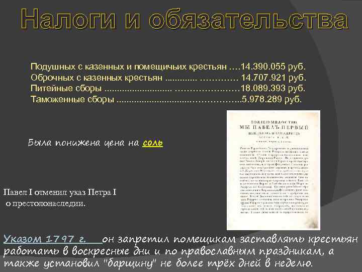 Налоги и обязательства Подушных с казенных и помещичьих крестьян …. 14. 390. 055 руб.