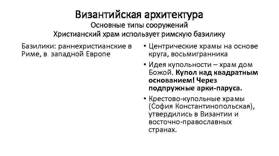 Византийская архитектура Основные типы сооружений Христианский храм использует римскую базилику Базилики: раннехристианские в Риме,