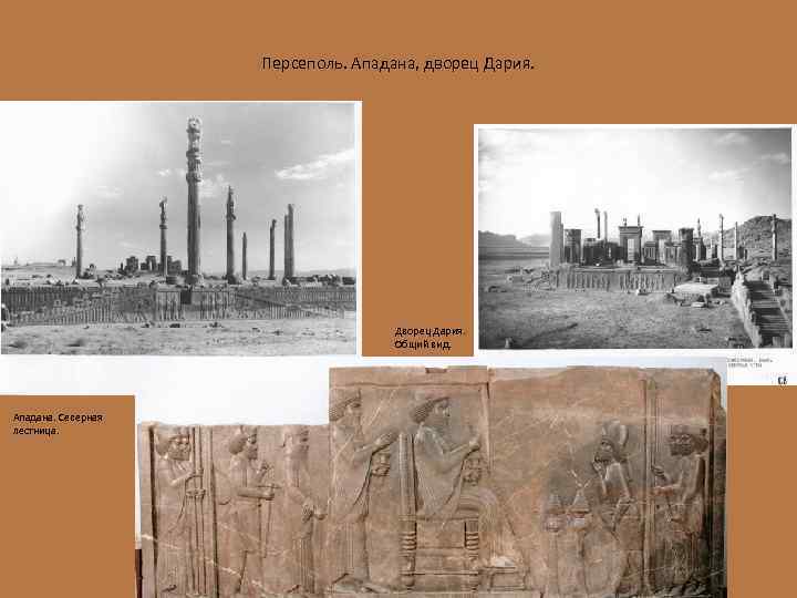 Персеполь. Ападана, дворец Дария. Дворец Дария. Общий вид. Ападана. Северная лестница. 