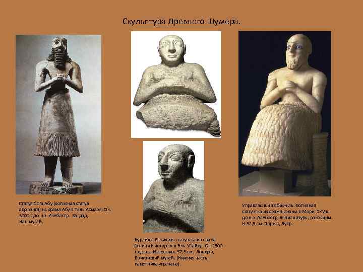 Скульптура Древнего Шумера. Cтатуя бога Абу (вотивная статуя адоранта) из храма Абу в Тель