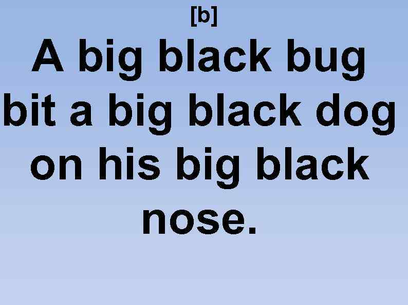 [b] A big black bug bit a big black dog on his big black