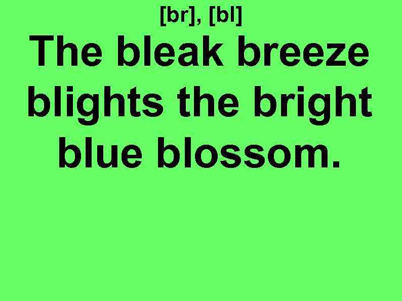 [br], [bl] The bleak breeze blights the bright blue blossom. 