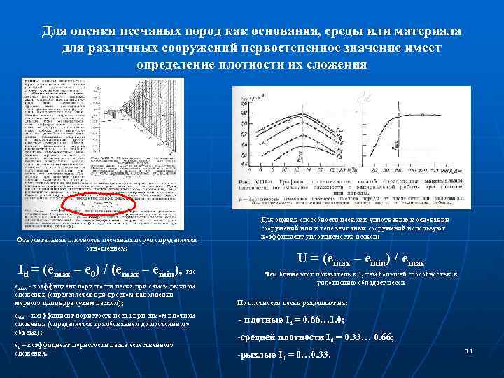 Для оценки песчаных пород как основания, среды или материала для различных сооружений первостепенное значение