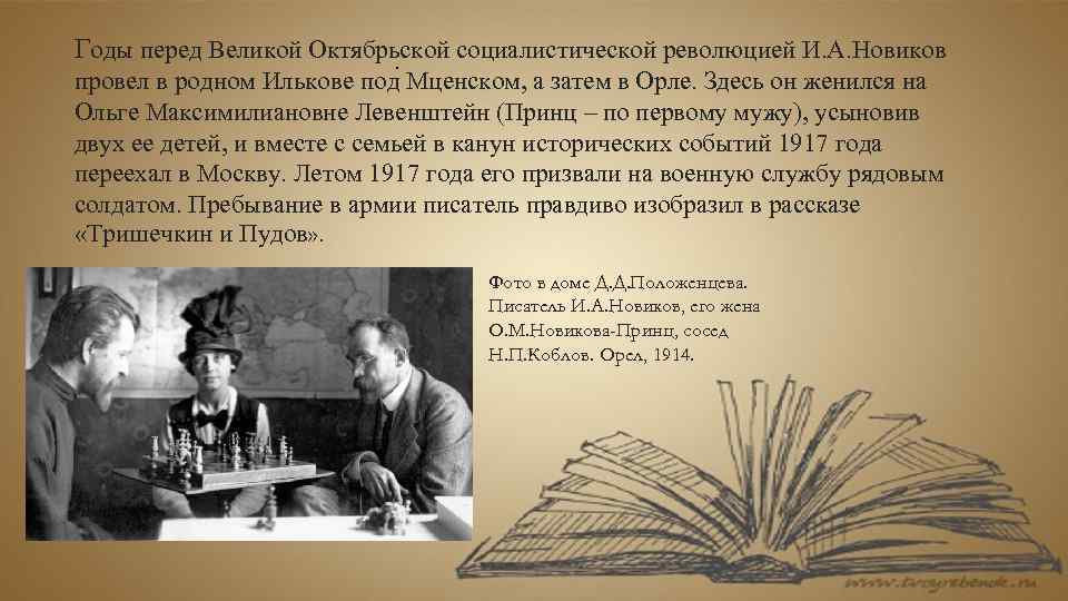 Годы перед Великой Октябрьской социалистической революцией И. А. Новиков . провел в родном Илькове