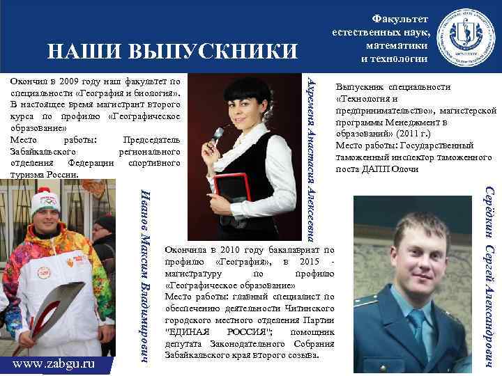 Факультет естественных наук, математики и технологии НАШИ ВЫПУСКНИКИ Окончила в 2010 году бакалавриат по