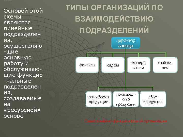 ия Основой этой схемы являются линейные подразделен ия, осуществляю -щие основную работу и обслуживающие