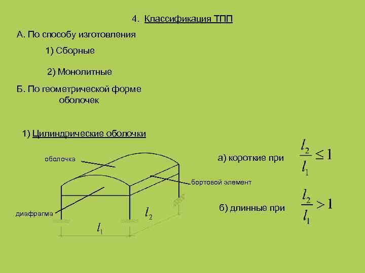 4. Классификация ТПП А. По способу изготовления 1) Сборные 2) Монолитные Б. По геометрической