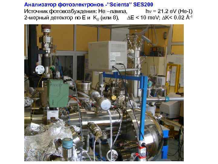 Анализатор фотоэлектронов -“Scienta” SES 200 Источник фотовозбуждения: Не –лампа, hn = 21. 2 e.