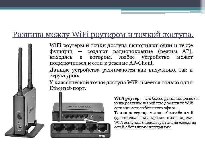 Разница между Wi. Fi роутером и точкой доступа. Wi. Fi роутеры и точки доступа