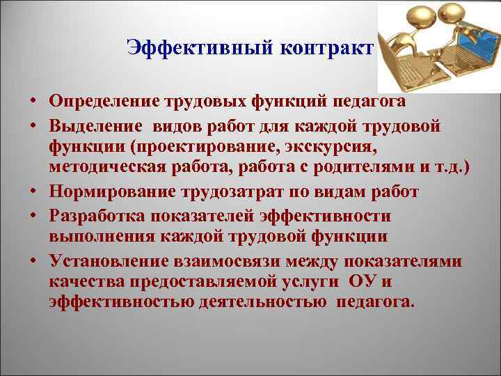 Эффективный контракт • Определение трудовых функций педагога • Выделение видов работ для каждой трудовой