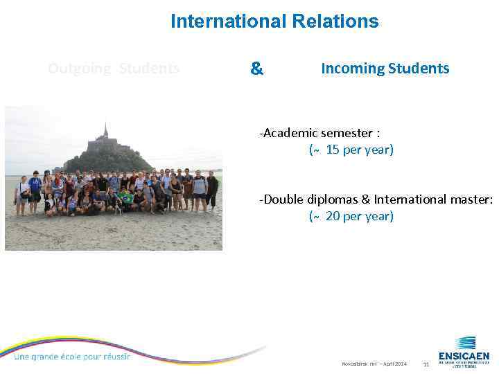 International Relations Outgoing Students & Incoming Students -Academic semester : ( 15 per year)