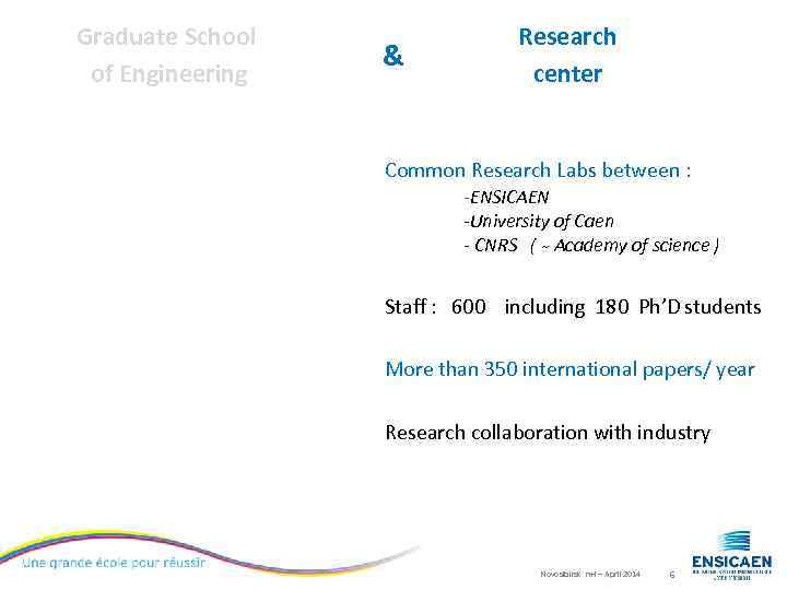 Graduate School of Engineering & Research center Common Research Labs between : -ENSICAEN -University