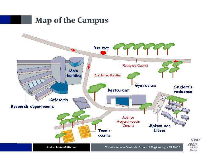 Map of the Campus Bus stop Route de Gachet Main building Rue Alfred Kastler