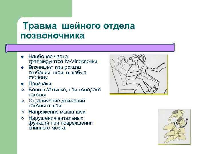 Травма шейного отдела позвоночника l l l v v Наиболее часто травмируются IV-VIпозвонки Возникает