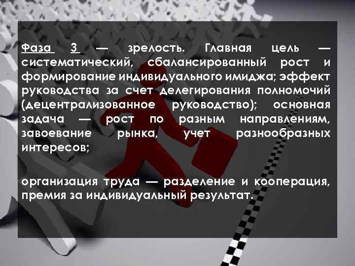  Фаза 3 — зрелость. Главная цель — систематический, сбалансированный рост и формирование индивидуального