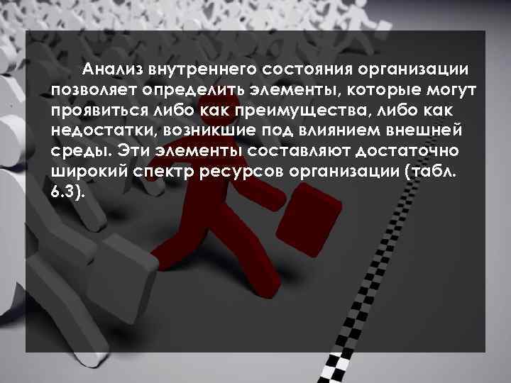 Анализ внутреннего состояния организации позволяет определить элементы, которые могут проявиться либо как преимущества, либо