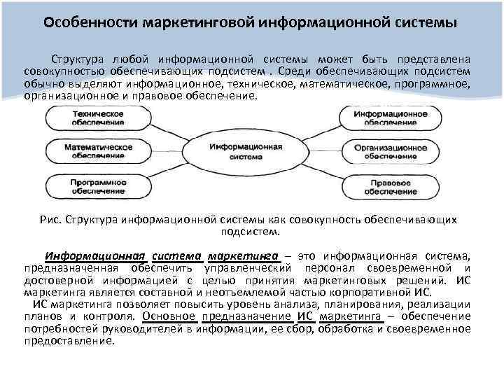 Неотъемлемой частью информационной системы является. Особенности маркетинговой информационной системы. Неотъемлемой частью любой информационной системы является. Характеристика обеспечивающих подсистем. Специфика маркетинговых решений.