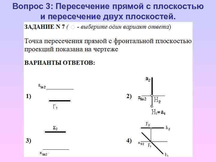 Вопрос 3: Пересечение прямой с плоскостью и пересечение двух плоскостей. 