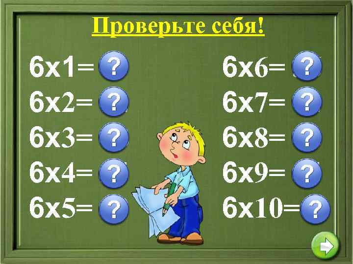 Проверьте себя! 6 х1= 6 6 х2= 12 6 х3= 18 6 х4= 24