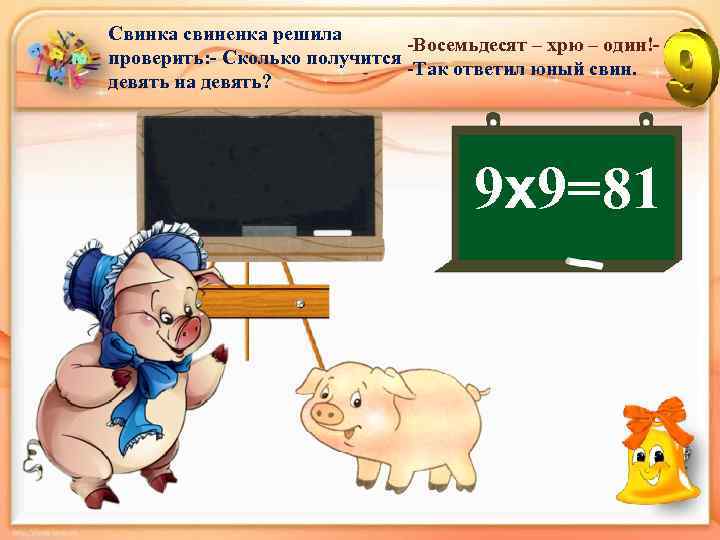 Свинка свиненка решила -Восемьдесят – хрю – один!проверить: - Сколько получится -Так ответил юный