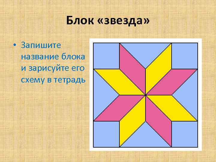 Блок «звезда» • Запишите название блока и зарисуйте его схему в тетрадь 