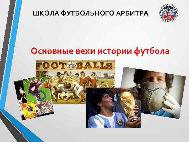 ШКОЛА ФУТБОЛЬНОГО АРБИТРА Основные вехи истории футбола 