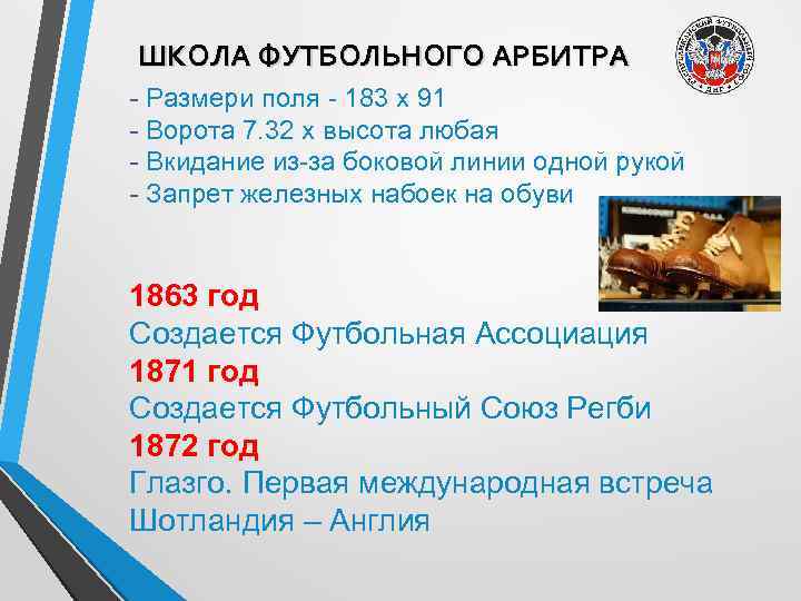 ШКОЛА ФУТБОЛЬНОГО АРБИТРА - Размери поля - 183 х 91 - Ворота 7. 32