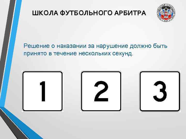 ШКОЛА ФУТБОЛЬНОГО АРБИТРА Решение о наказании за нарушение должно быть принято в течение нескольких