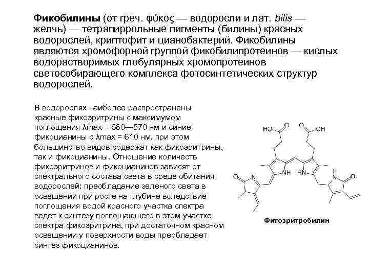  Фикобилины (от греч. φύκος — водоросли и лат. bilis — желчь) — тетрапиррольные