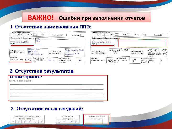 ВАЖНО! Ошибки при заполнении отчетов 1. Отсутствие наименования ППЭ: 2. Отсутствие результатов мониторинга: 3.