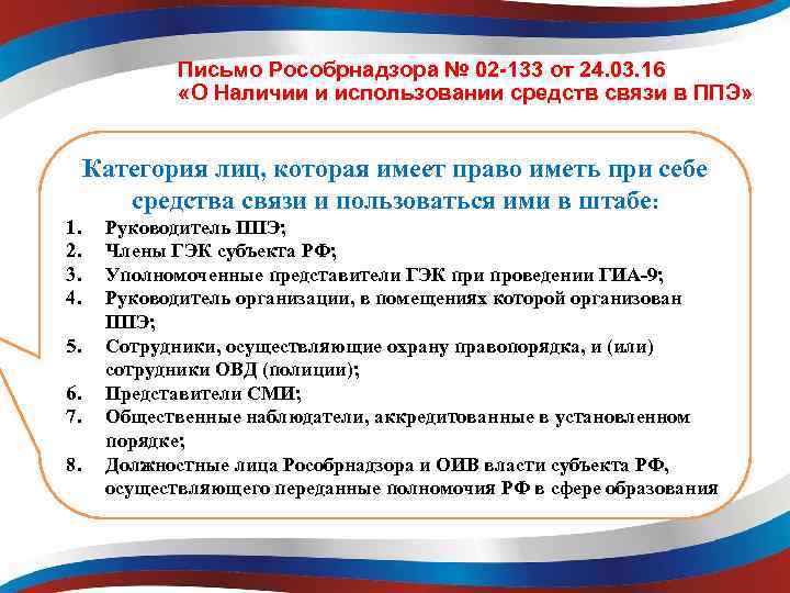 Письмо Рособрнадзора № 02 -133 от 24. 03. 16 «О Наличии и использовании средств