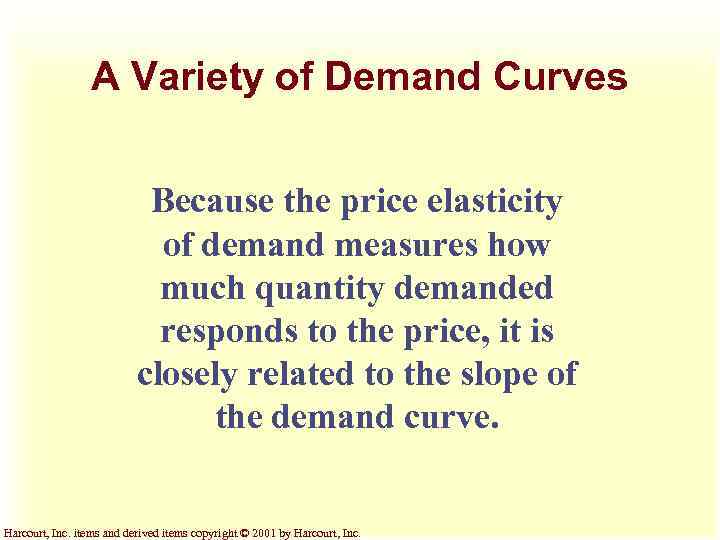 A Variety of Demand Curves Because the price elasticity of demand measures how much