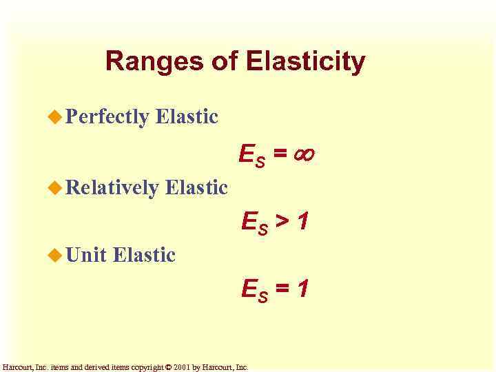 Ranges of Elasticity u Perfectly Elastic ES = ¥ u Relatively Elastic ES >