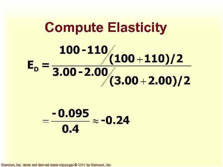 Compute Elasticity Harcourt, Inc. items and derived items copyright © 2001 by Harcourt, Inc.