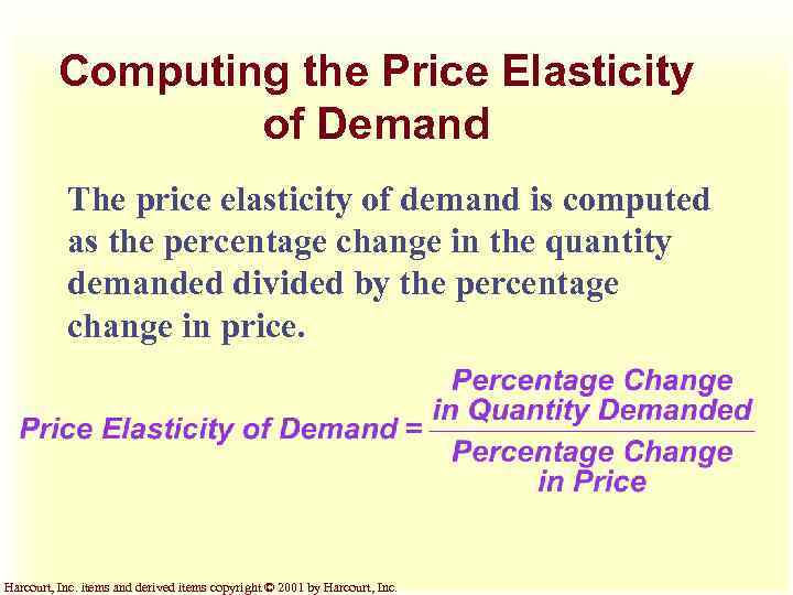 Computing the Price Elasticity of Demand The price elasticity of demand is computed as
