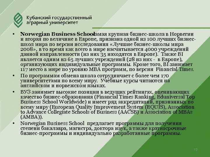  • • Norwegian Business School – самая крупная бизнес-школа в Норвегии и вторая