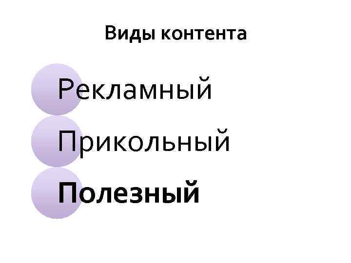 Виды контента Рекламный Прикольный Полезный 