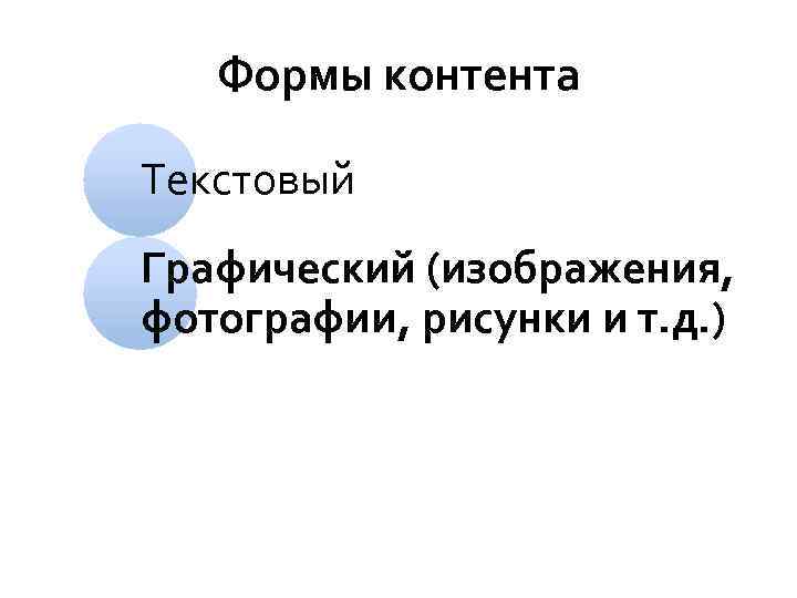 Формы контента Текстовый Графический (изображения, фотографии, рисунки и т. д. ) 