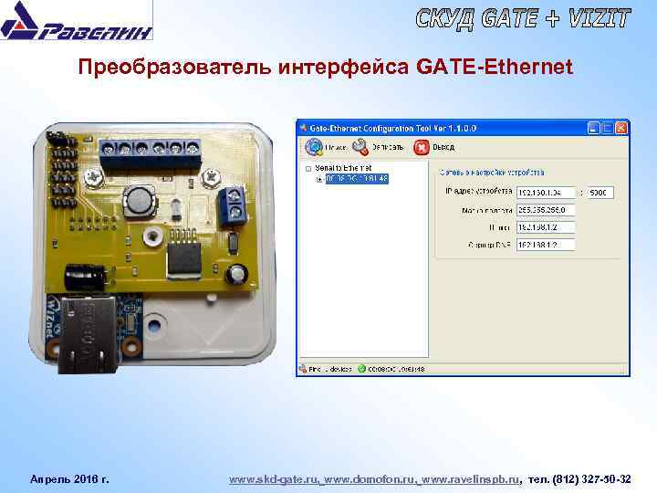 Преобразователь интерфейса GATE-Ethernet Апрель 2016 г. www. skd-gate. ru, www. domofon. ru, www. ravelinspb.