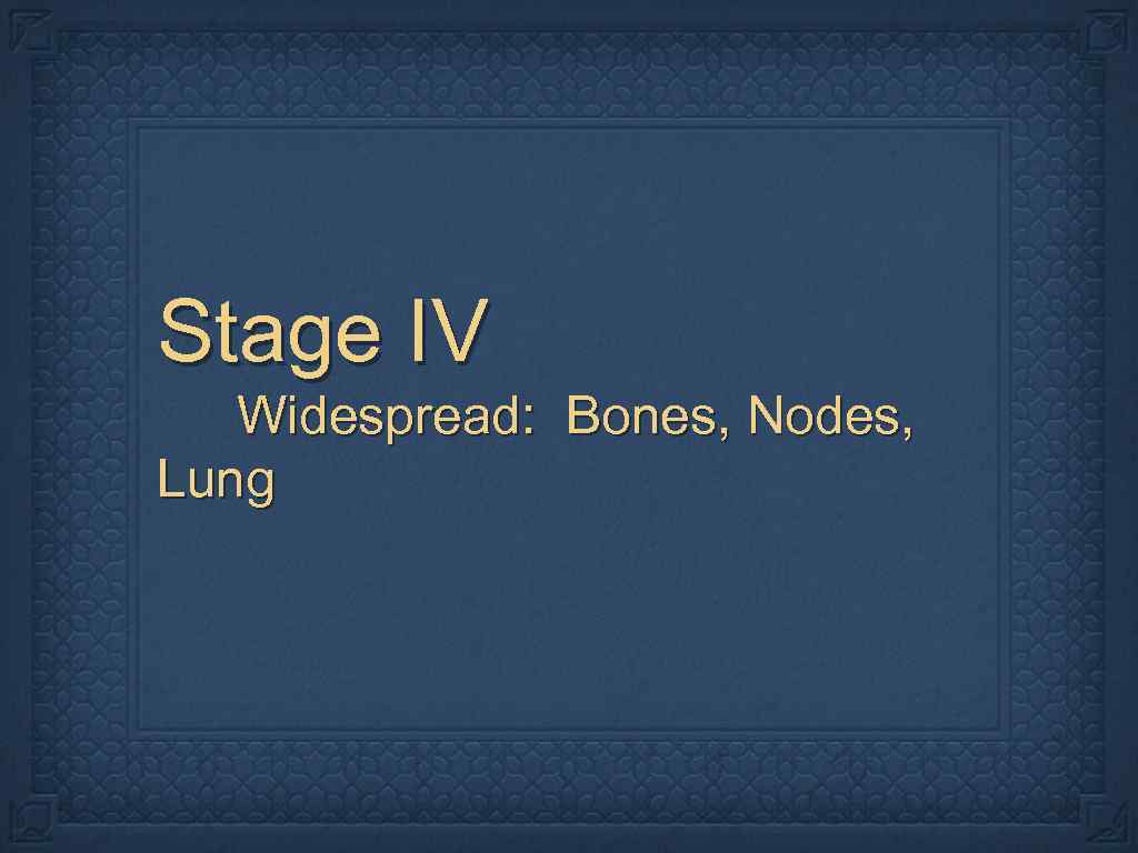 Stage IV Widespread: Bones, Nodes, Lung 