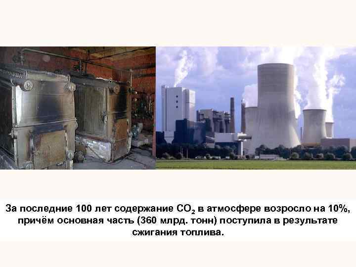 За последние 100 лет содержание СО 2 в атмосфере возросло на 10%, причём основная