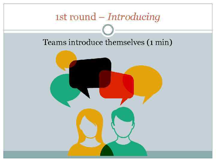 1 st round – Introducing Teams introduce themselves (1 min) 