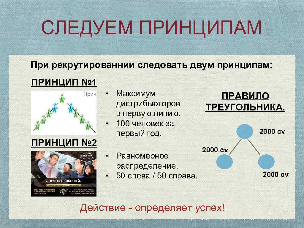 СЛЕДУЕМ ПРИНЦИПАМ При рекрутированнии следовать двум принципам: ПРИНЦИП № 1 ПРИНЦИП № 2 •