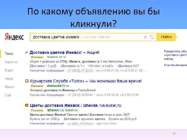 По какому объявлению вы бы кликнули? 21 