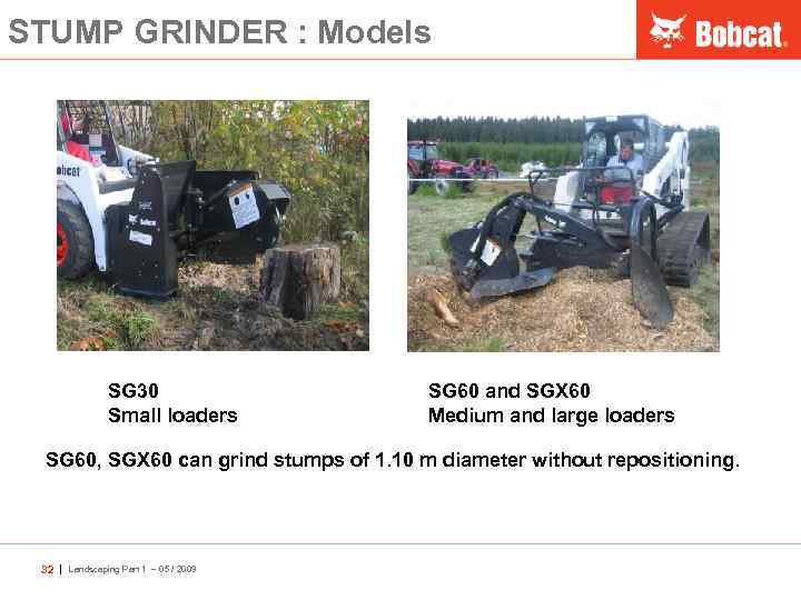 STUMP GRINDER : Models SG 30 Small loaders SG 60 and SGX 60 Medium