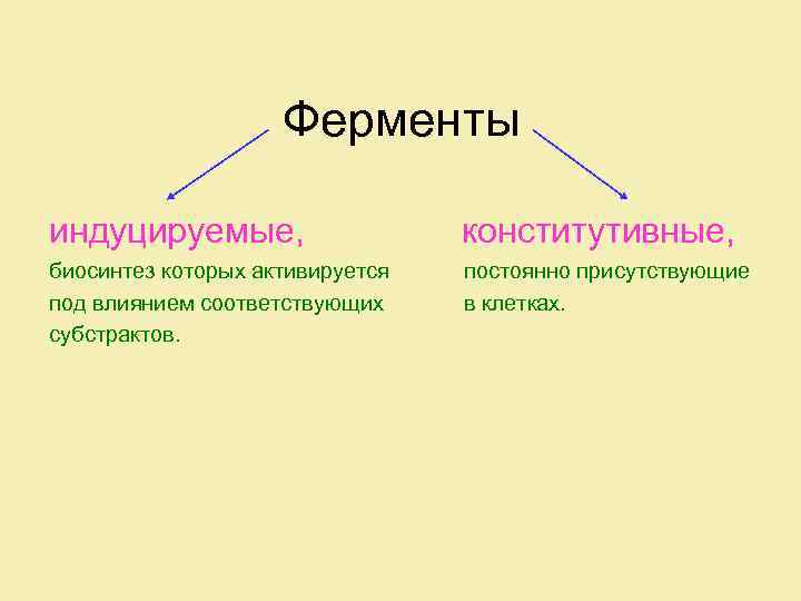 Ферменты индуцируемые, конститутивные, биосинтез которых активируется под влиянием соответствующих субстрактов. постоянно присутствующие в клетках.