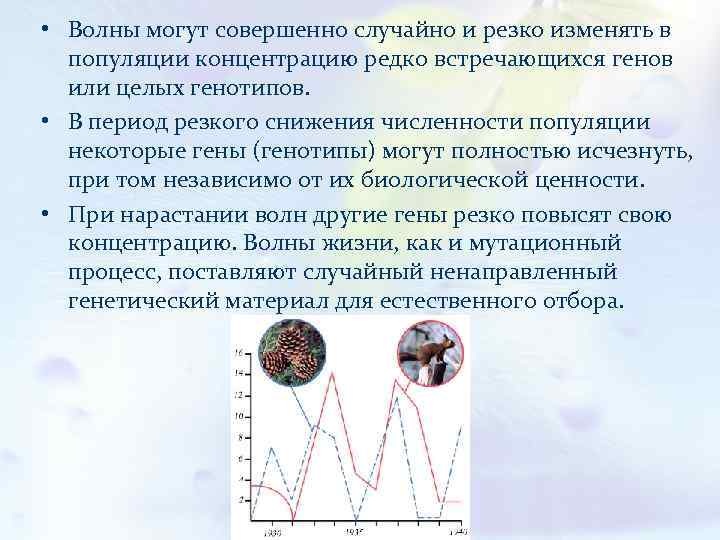  • Волны могут совершенно случайно и резко изменять в популяции концентрацию редко встречающихся