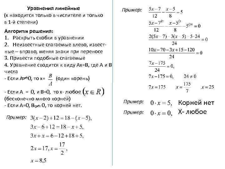 Уравнения 7 8 класс задания. Линейные уравнения примеры с решением. Формула линейного уравнения 7 класс. Алгебра как решать линейное уравнение. Формулы линейных уравнений 7 класс Алгебра.